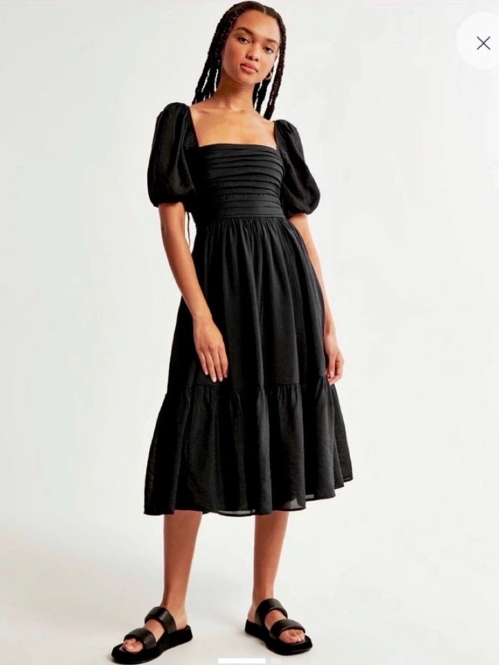 Abercrombie & Fitch The A&F Emerson Poplin Puff Sleeve Midi Dress (Black)